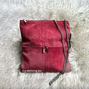 CHANEL Red Suede Crossbody Bag with Chain